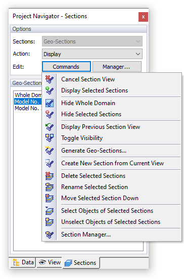 Functions Příkazy pro Geo-Sections